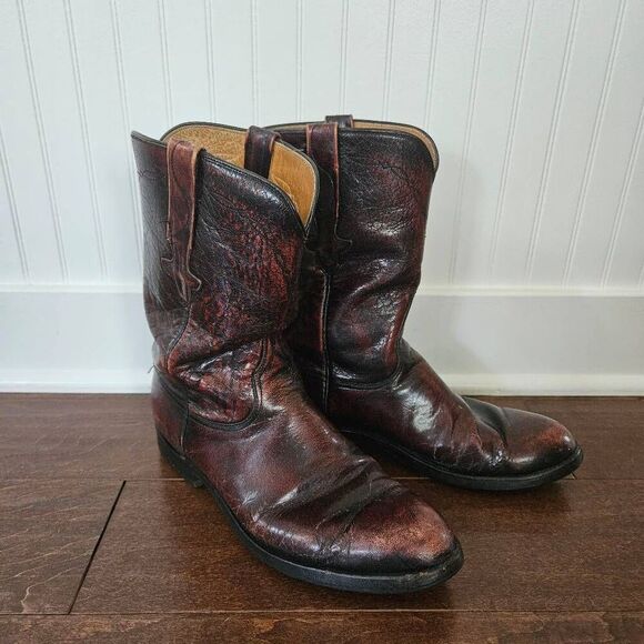 Lucchese Black Cherry Leather Boots Style P0134 Size 9 Men's - Picture 2 of 12